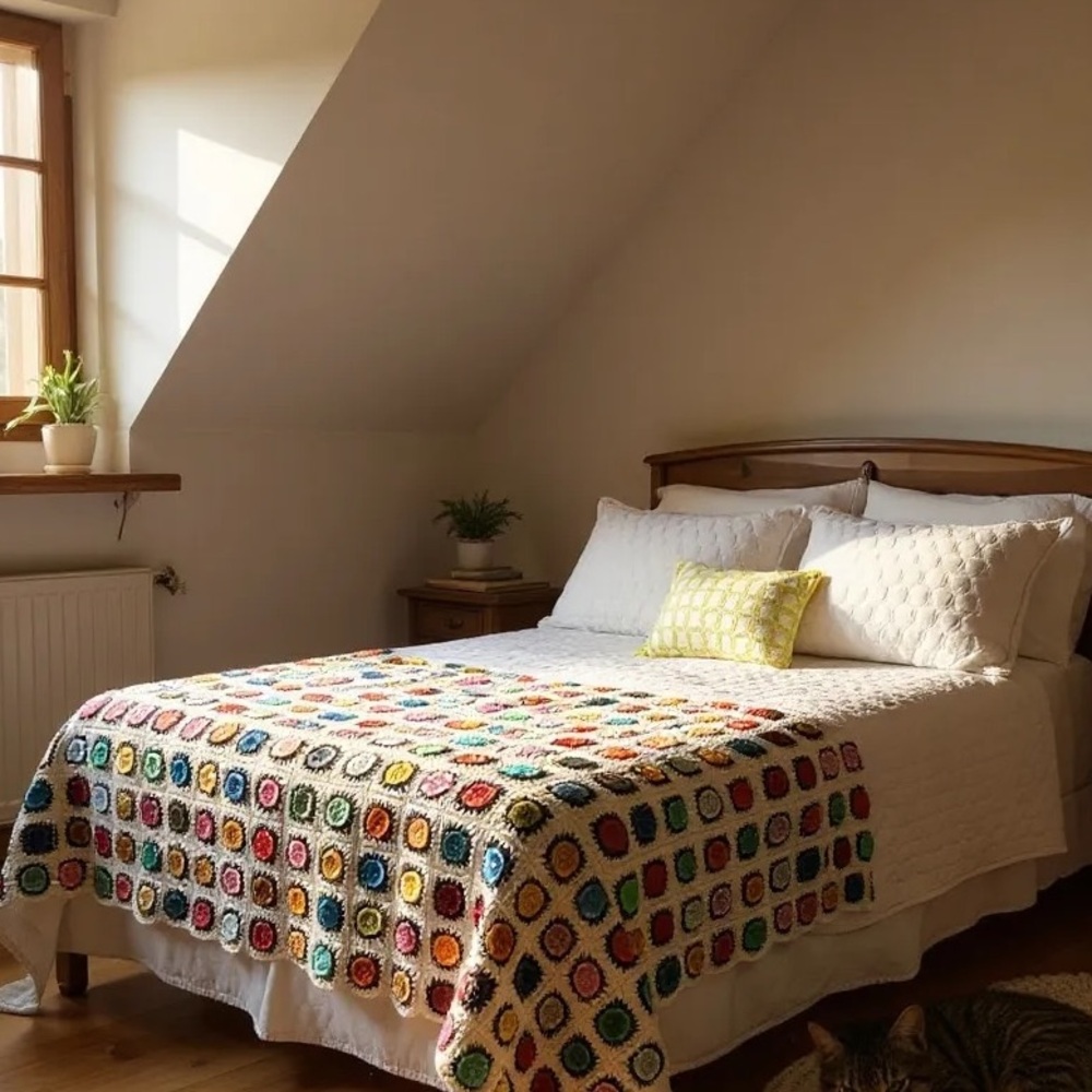 Handmade Crocheted Floral Throw Blanket